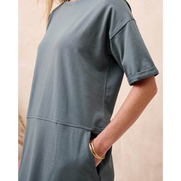 Eileen Fisher Organic Cotton Jersey Round Neck Boxy Fit Dress Pink Small Minimal - Picture 3 of 11